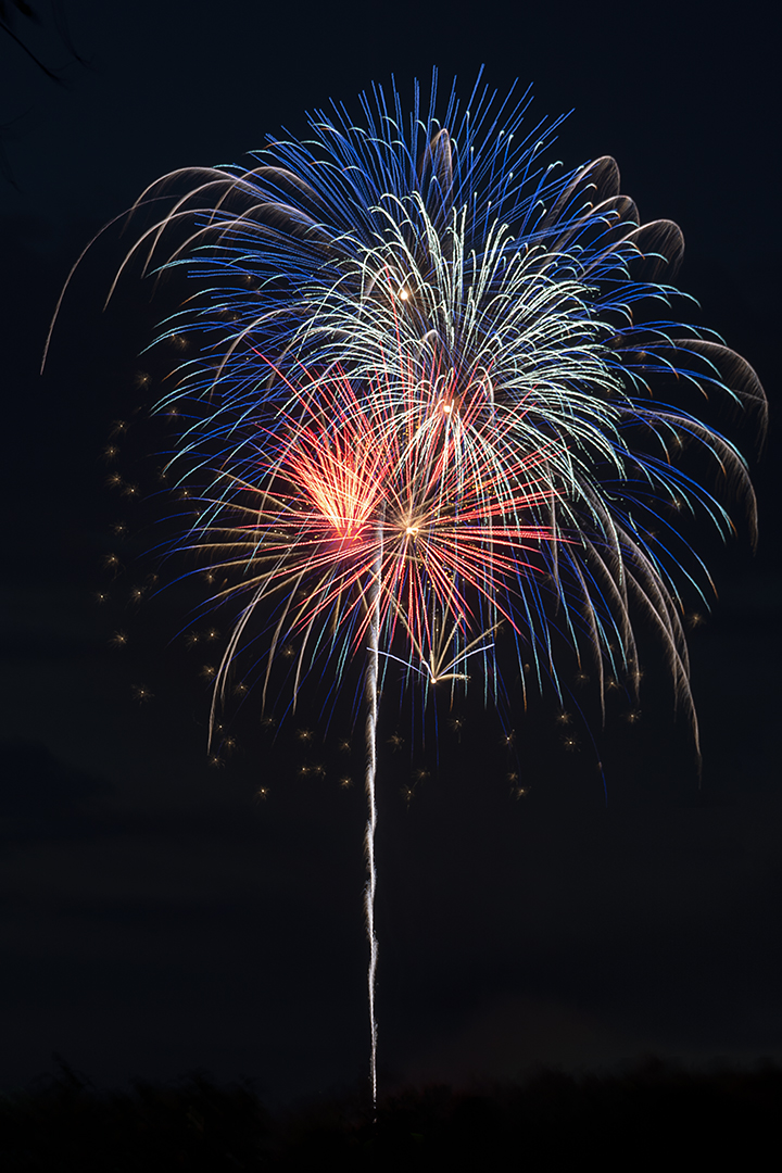 Photograph of red, white and blue fireworks